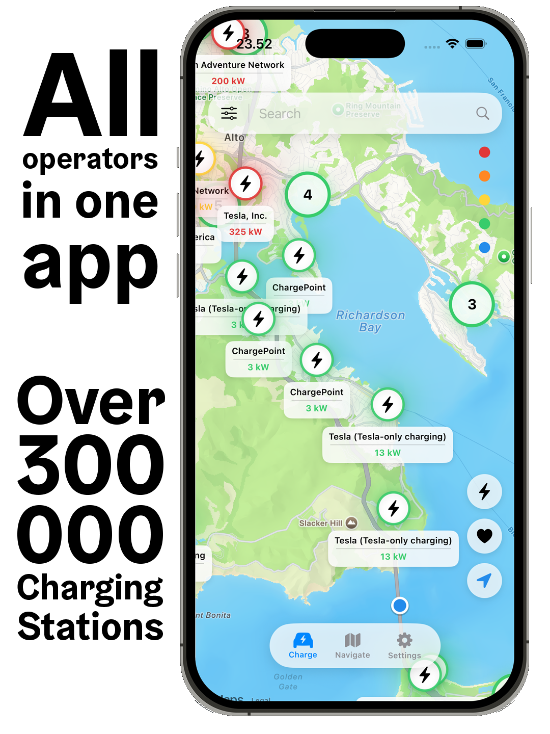 RoadToaster App Store screenshot showing route overview, battery, and charging data.
