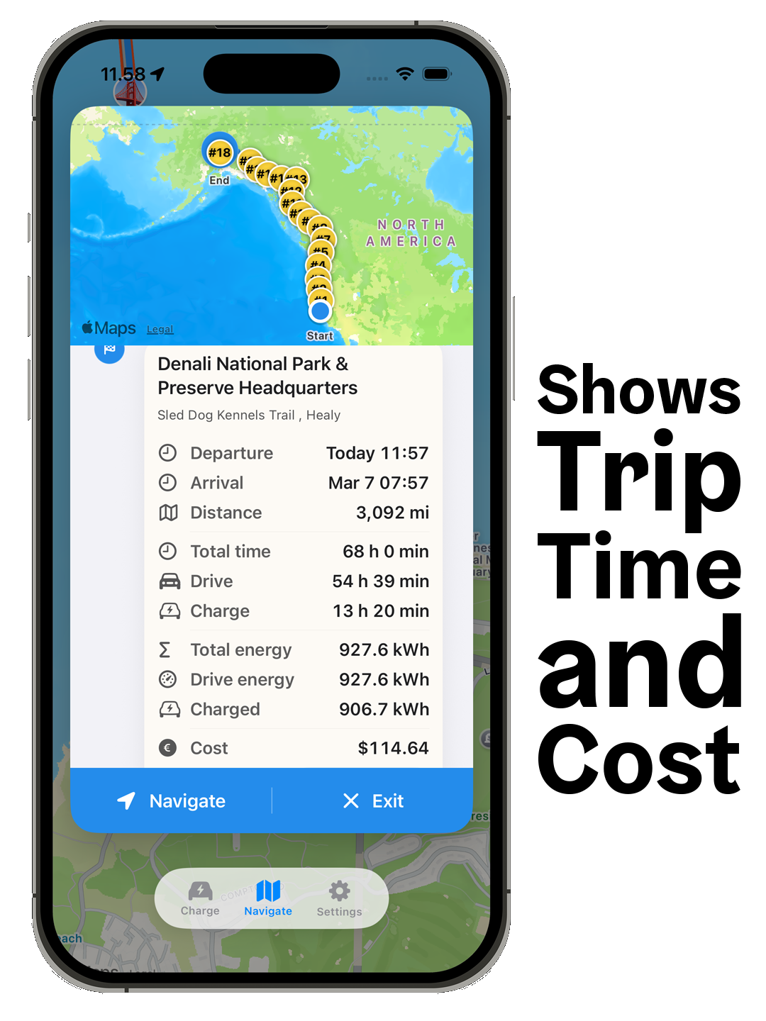 RoadToaster App Store screenshot showing trip overview details.